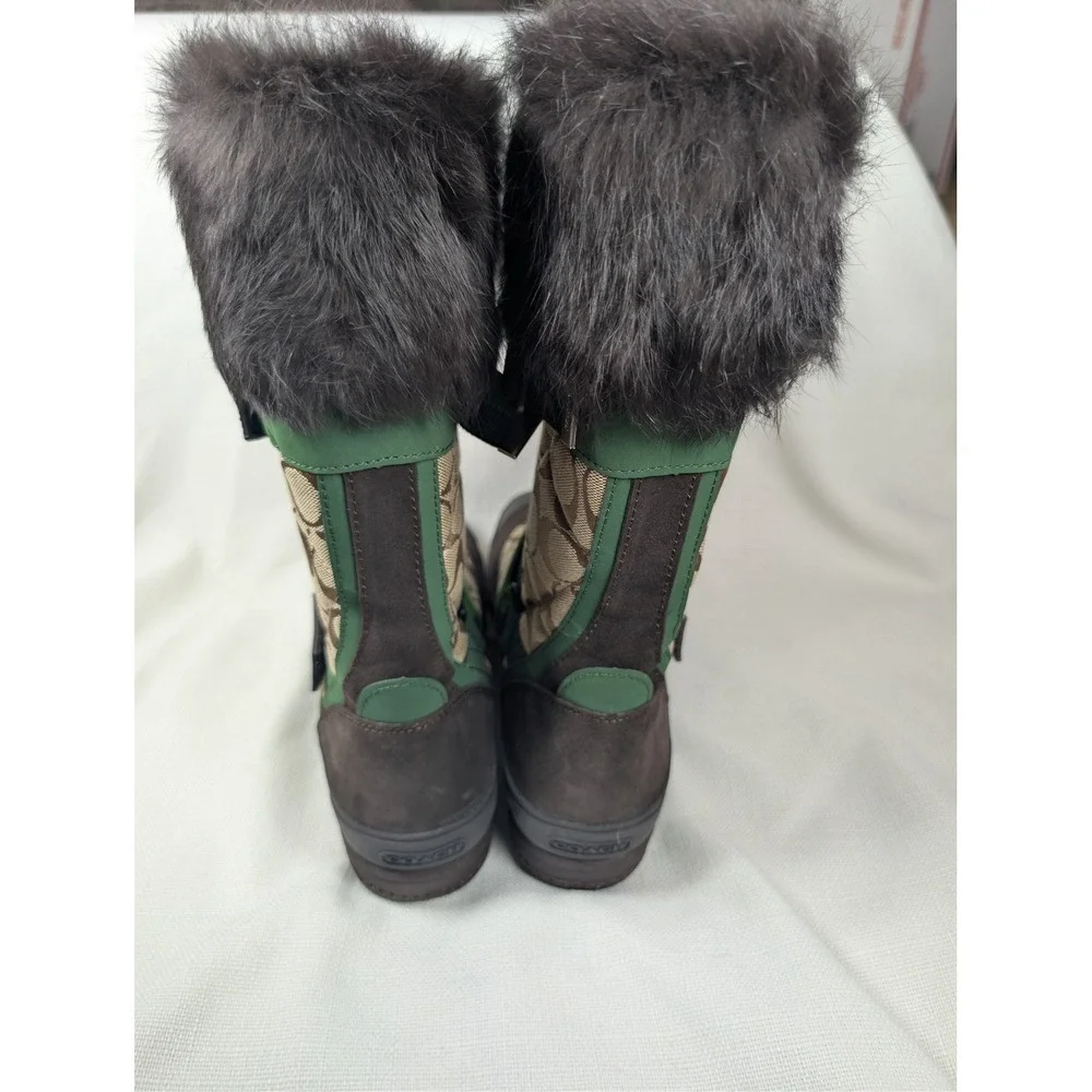 Coach Mariette‎ Winter Snow Boots Womens 10 Khaki Green Signature Fur Trim